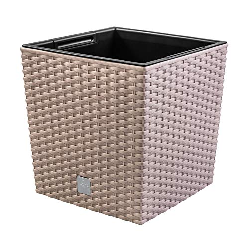 PAFEN Blumentopf RATTO Rattan-Optik Low Kunststoff Topf Blumenkübel inkl. Einsatz Übertopf Mocca 17x17cm von PAFEN