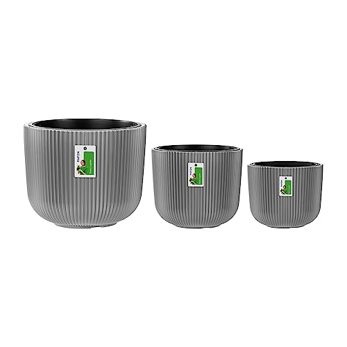 PAFEN Blumentopf runder Set Blumenkübel 22L 14L 7L - Übertopf Blumenkorb modern Pflanztopf Topf - Blumentopf Komposition | Grau von PAFEN