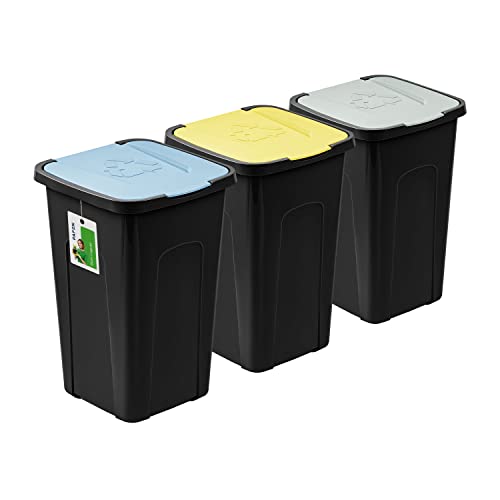 PAFEN Großer Mülleimer 50l mit Deckel – 3er Set Abfallbehälter 550 x 365 x 370mm - Abfalleimer für Trennen Abfalltonne Mülltrennung Abfallsammler von PAFEN