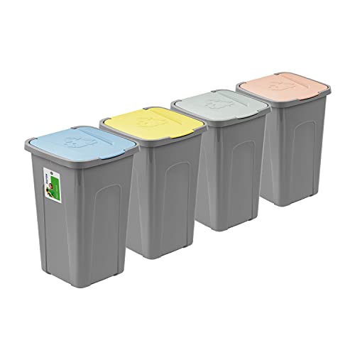 PAFEN Großer Mülleimer 50l mit Deckel – 4er Set Abfallbehälter 550 x 365 x 370mm - Abfalleimer für Trennen Abfalltonne Mülltrennung Abfallsammler von PAFEN