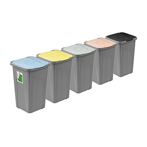 PAFEN Großer Mülleimer 50l mit Deckel – 5er Set Abfallbehälter 550 x 365 x 370mm - Abfalleimer für Trennen Abfalltonne Mülltrennung Abfallsammler von PAFEN