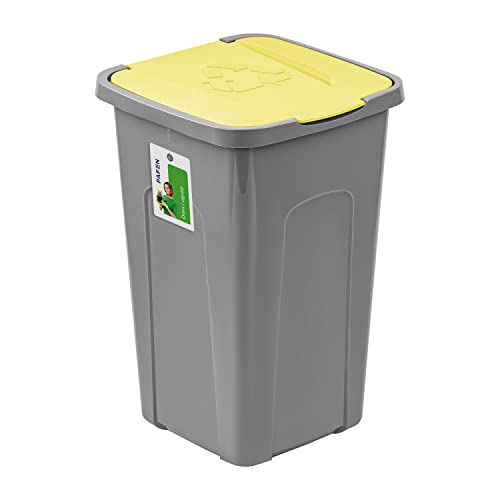 PAFEN Großer Mülleimer 50l mit Deckel – Abfallbehälter 550 x 365 x 370mm - Abfalleimer für Trennen Abfalltonne Mülltrennung Abfallsammler, Gelb von PAFEN