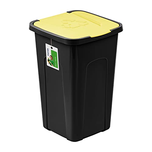 PAFEN Großer Mülleimer 50l mit Deckel – Abfallbehälter 550 x 365 x 370mm - Abfalleimer für Trennen Abfalltonne Mülltrennung Abfallsammler, Gelb von PAFEN