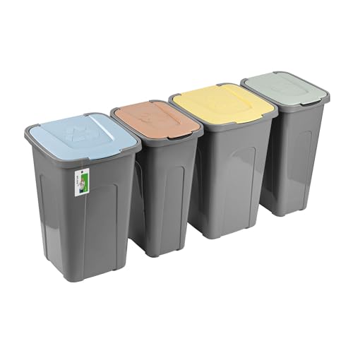 PAFEN Großer Mülleimer SET für Recycling - 4er Abfallbehälter Hohe Recyclingbehälter - 2x 30l und 2x 50l - Abfalltonne Mistkübel Mülltonne | Grau PAFEN Großer Mülleimer SET für Recycling - 4er Abfallbehälter Hohe Recyclingbehälter - 2x 30l und 2x 50l - Abfalltonne Mistkübel Mülltonne | Grau von PAFEN