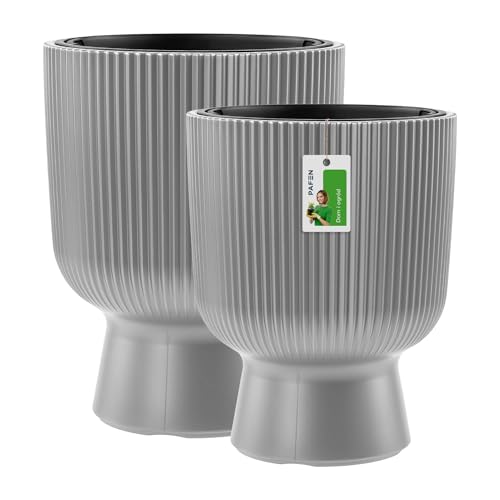 PAFEN Kunststoff Blumentöpfe auf einem Bein - Set 2 Großen 30 cm und 36 cm - Elegant Blumenkübel Übertopf Pflanztopf Pflanzkübel Für Innen Und Balkon Garten Pflanze | Hellgrau von PAFEN