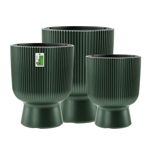 PAFEN Kunststoff Blumentöpfe auf einem Bein - Set 3 Großen 30 cm, 36 cm und 50 cm - Elegant Blumenkübel Übertopf Pflanztopf Pflanzkübel Für Innen Und Balkon Garten Pflanze | Flaschengrün von PAFEN