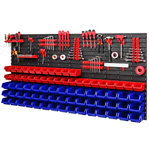 PAFEN Lagersystem - 1544 x 780 mm - Wandregal 75x Rot/Blue Stapelboxen und 38 Stück Rot Werkzeughalter | Wandplatten mit Zubehörteile von PAFEN