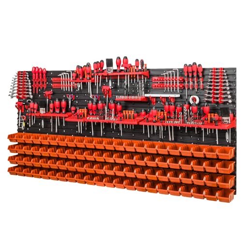 PAFEN Lagersystem - 1728 x 780 mm – Orange Stapelboxen Wandregal 40 Halterungen Sichtlagerkästen Schüttenregal 88 Boxen 6 Fächer von PAFEN