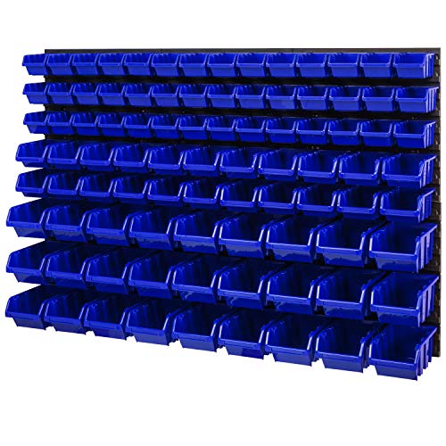 PAFEN Lagersystem Wandregal – 1158 x 780 mm - Stapelboxen Sichtlagerkästen Schüttenregal – Wandplatten Set mit 3 Arten von Boxen (Blau) von PAFEN
