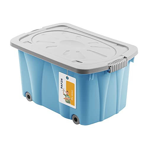 PAFEN Piraten Spielzeugkiste 49l mit Rollen - Schatzkiste 58 x 29,5 x 37,5cm - Spielzeugbehälter Aufbewahrungsbox für Kinder Ordnungsbox, Blue von PAFEN