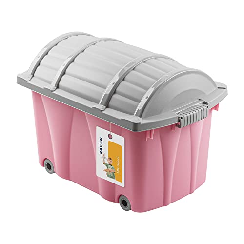 PAFEN Piraten Spielzeugkiste 49l mit Rollen - Schatzkiste 58 x 38,5 x 37,5cm - Spielzeugbehälter Aufbewahrungsbox für Kinder Ordnungsbox, Rosa von PAFEN