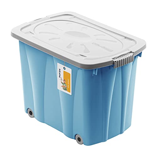 PAFEN Piraten Spielzeugkiste 62l mit Rollen - Schatzkiste 58 x 42 x 37,5cm - Spielzeugbehälter mit Deckel Aufbewahrungsbox für Kinder Ordnungsbox, Blue von PAFEN