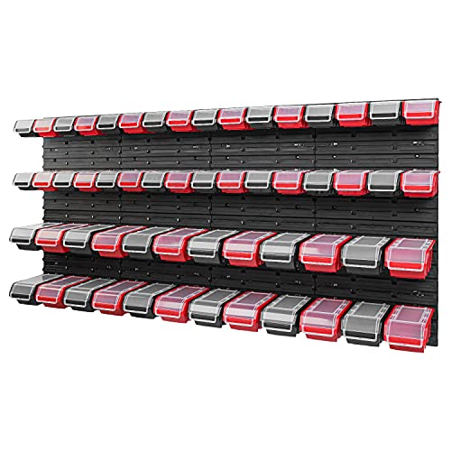 PAFEN Stapelbox Wandregal - 1544 x 780 mm - Lagersystem 56 Stück Boxen mit Deckel - Lagerregal Sichtlagerkästen Schüttenregal, Rot/Schwarz PAFEN Stapelbox Wandregal - 1544 x 780 mm - Lagersystem 56 Stück Boxen mit Deckel - Lagerregal Sichtlagerkästen Schüttenregal, Rot/Schwarz von PAFEN
