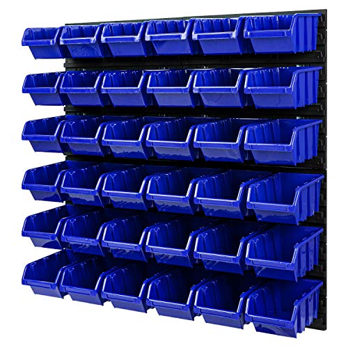 Stapelboxen Lagersystem - 772 x 780 mm - Wandregal 36 Stück Boxen Werkzeuglochwand Schüttenregal (Blue) von PAFEN