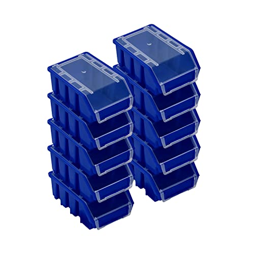 PAFEN Stapelboxen Set – 10x Stapelbox mit Deckel 160 x 75 x 115 mm – Sichtbox Stapelbox für Werkzeugwand Lagerbox, Blau von PAFEN