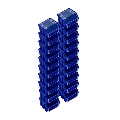PAFEN Stapelboxen Set – 20x Stapelbox mit Deckel 115 x 75 x 118 mm – Sichtbox Stapelbox für Werkzeugwand Lagerbox, Blau von PAFEN