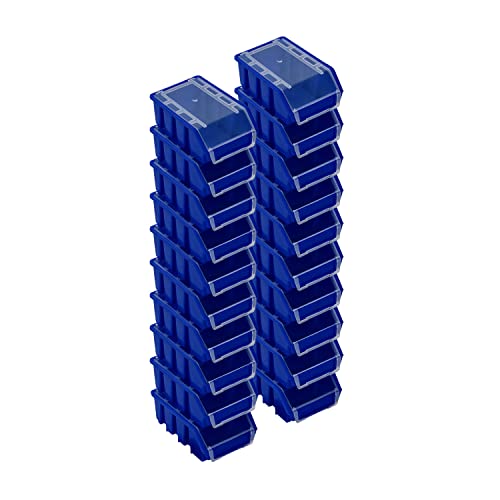 PAFEN Stapelboxen Set – 20x Stapelbox mit Deckel 160 x 75 x 115 mm – Sichtbox Stapelbox für Werkzeugwand Lagerbox, Blau von PAFEN