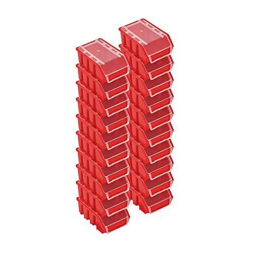 PAFEN Stapelboxen Set – 20x Stapelbox mit Deckel 160 x 75 x 115 mm – Sichtbox Stapelbox für Werkzeugwand Lagerbox, Rot von PAFEN