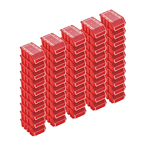 PAFEN Stapelboxen Set – 50x Stapelbox mit Deckel 160 x 75 x 115 mm – Sichtbox Stapelbox für Werkzeugwand Lagerbox, Rot von PAFEN
