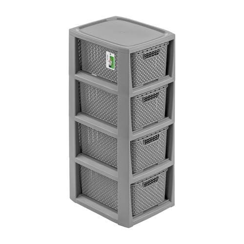 PAFEN Universelles Regal mit Körben Rattan-Optik - 25 x 65 x 29 cm - leichtes Aufbewahrungsregal aus Kunststoff für Bad Haushalt Kinderzimmer – mobil pflegeleicht ohne Bohren, 4 Körben, Grau PAFEN Universelles Regal mit Körben Rattan-Optik - 25 x 65 x 29 cm - leichtes Aufbewahrungsregal aus Kunststoff für Bad Haushalt Kinderzimmer – mobil pflegeleicht ohne Bohren, 4 Körben, Grau von PAFEN