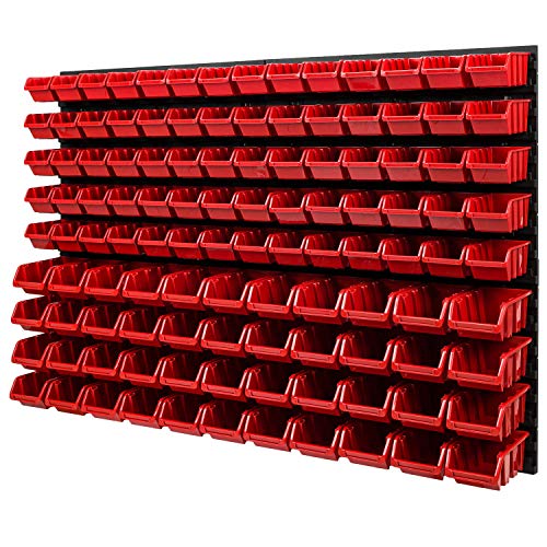 PAFEN Wandregal Stapelboxen - 1152 x 780 mm - 114 TLG. Boxen Lagersystem Werkzeuglochwand Schüttenregal (Rot) von PAFEN