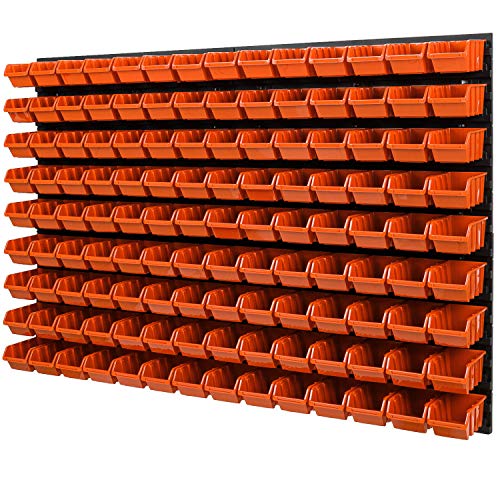 PAFEN Wandregal Stapelboxen - 1152 x 780 mm - 126 TLG. Boxen Lagersystem Werkzeuglochwand Schüttenregal (Orange) von PAFEN