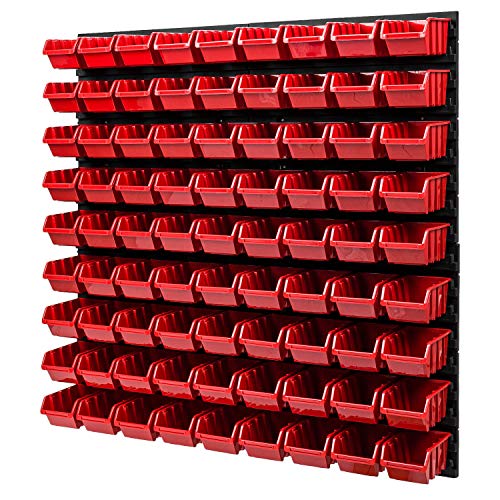 PAFEN Wandregal Stapelboxen - 772 x 780 mm – 81 Stück Boxen Werkstatt Lagersystem Schüttenregal (Rot) von PAFEN