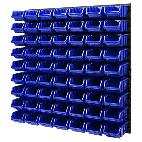 PAFEN Wandregal Stapelboxen Lagersystem - 772 x 780 mm – 63 Stück Boxen Werkstatt Schüttenregal Werkzeuglochwand (Blau) von PAFEN