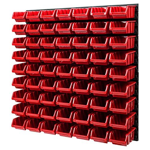 PAFEN Wandregal Stapelboxen Lagersystem - 772 x 780 mm – 63 Stück Boxen Werkstatt Schüttenregal Werkzeuglochwand (Rot) von PAFEN