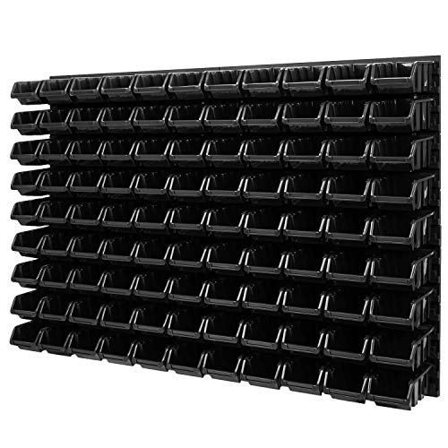 Wandregal Stapelboxen - Lochwand 1152 x 780 mm - 99 tlg. Boxen Lagersystem Werkzeuglochwand Schüttenregal (Schwarz) von PAFEN