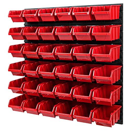 Stapelboxen Lagersystem - 772 x 780 mm - Wandregal 36 Stück Boxen Werkzeuglochwand Schüttenregal (Rot) von PAFEN