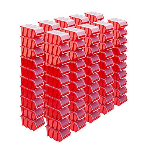 Stapelboxen Set – 100x Stapelbox mit Deckel 195x120x90 mm – Sichtbox Stapelbox Lagerbox, Rot von PAFEN