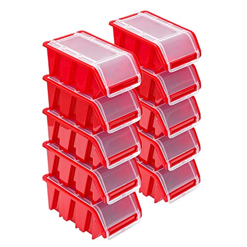 Stapelboxen Set – 10x Stapelbox mit Deckel 155x100x70 mm – Sichtbox Stapelbox Lagerbox, Rot von PAFEN