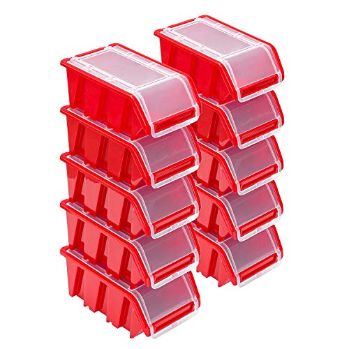Stapelboxen Set – 10x Stapelbox mit Deckel 155x100x70 mm – Sichtbox Stapelbox Lagerbox, Rot Stapelboxen Set – 10x Stapelbox mit Deckel 155x100x70 mm – Sichtbox Stapelbox Lagerbox, Rot von PAFEN