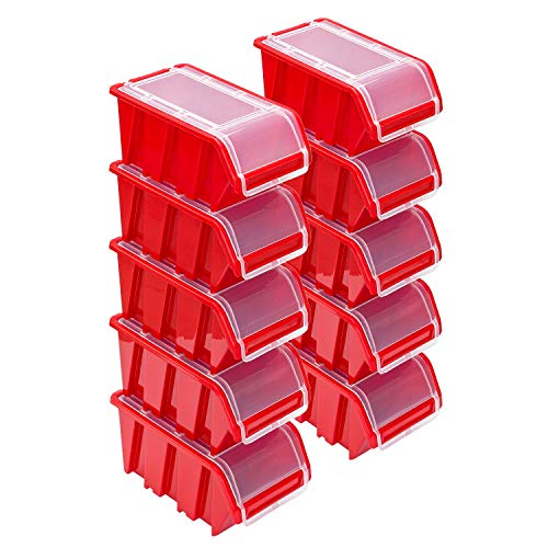 Stapelboxen Set – 10x Stapelbox mit Deckel 195x120x90 mm – Sichtbox Stapelbox Lagerbox, Rot von PAFEN