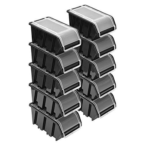 Stapelboxen Set – 10x Stapelbox mit Deckel 195x120x90 mm – Sichtbox Stapelbox Lagerbox, Schwarz von PAFEN