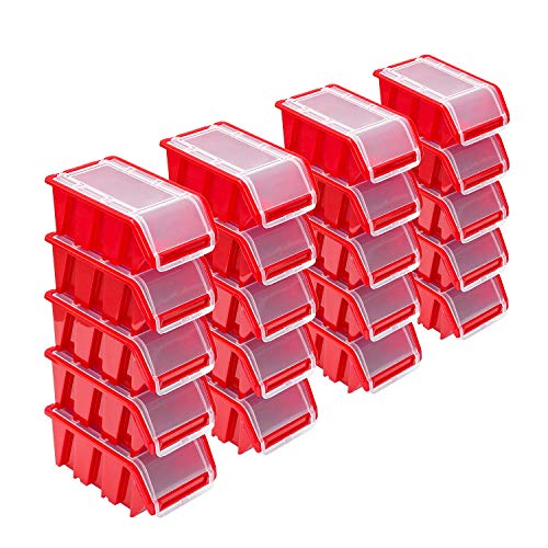 Stapelboxen Set – 20x Stapelbox mit Deckel 155x100x70 mm – Sichtbox Stapelbox Lagerbox, Rot von PAFEN