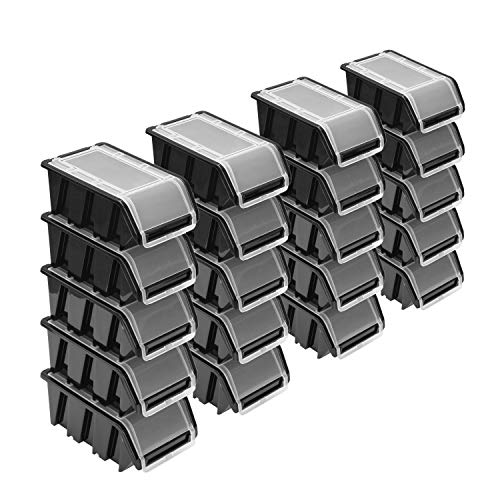 Stapelboxen Set – 20x Stapelbox mit Deckel 155x100x70 mm – Sichtbox Stapelbox Lagerbox, Schwarz von PAFEN