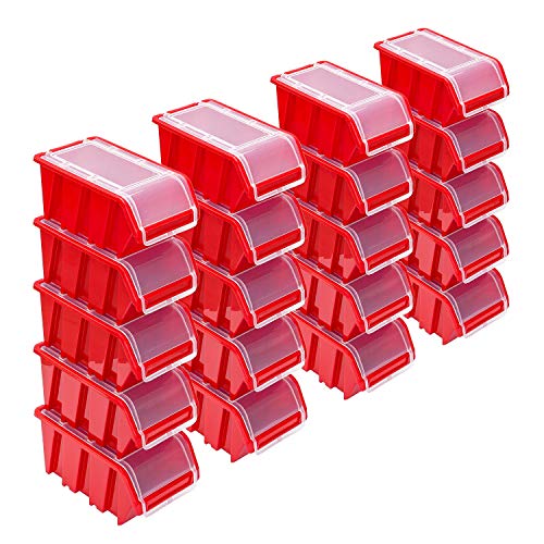 Stapelboxen Set – 20x Stapelbox mit Deckel 195x120x90 mm – Sichtbox Stapelbox Lagerbox, Rot von PAFEN