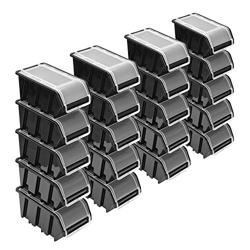 Stapelboxen Set – 20x Stapelbox mit Deckel 195x120x90 mm – Sichtbox Stapelbox Lagerbox, Schwarz von PAFEN