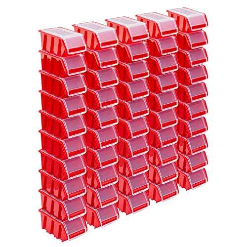 Stapelboxen Set – 50x Stapelbox mit Deckel 155x100x70 mm – Sichtbox Stapelbox Lagerbox, Rot von PAFEN