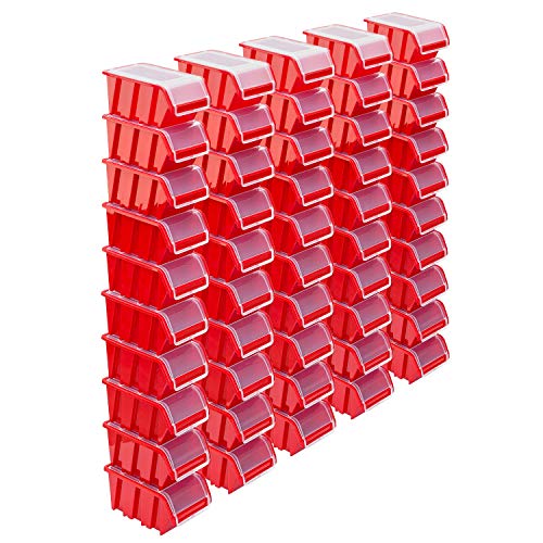 Stapelboxen Set – 50x Stapelbox mit Deckel 195x120x90 mm – Sichtbox Stapelbox Lagerbox, Rot von PAFEN