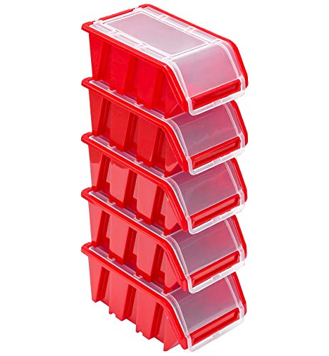 Stapelboxen Set – 5x Stapelbox mit Deckel 155x100x70 mm – Sichtbox Stapelbox Lagerbox, Rot von PAFEN