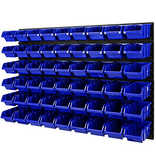 Stapelboxen Wandregal - 1152 x 780 mm - Lagersystem 54 tlg Boxen Werkzeuglochwand Schüttenregal (Blau) von PAFEN