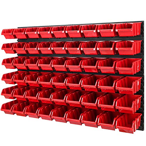 PAFEN Stapelboxen Wandregal - 1152 x 780 mm - Lagersystem 54 TLG Boxen Werkzeuglochwand Schüttenregal (Rot) von PAFEN