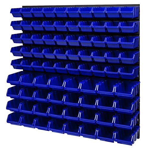 Stapelboxen Wandregal 772 x 780 mm - Lagersystem Sichtlagerkästen Schüttenregal - Wandplatten 82 Stück Blau Boxen von PAFEN