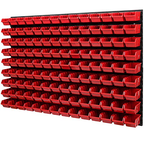 Wandregal Stapelboxen - 1152 x 780 mm - 126 tlg. Boxen Lagersystem Werkzeuglochwand Schüttenregal (Rot) von PAFEN