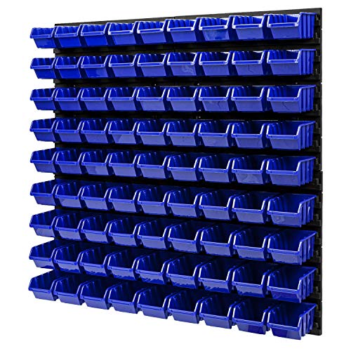 PAFEN Wandregal Stapelboxen - 772 x 780 mm – 81 Stück Boxen Werkstatt Lagersystem Schüttenregal (Blau) von PAFEN