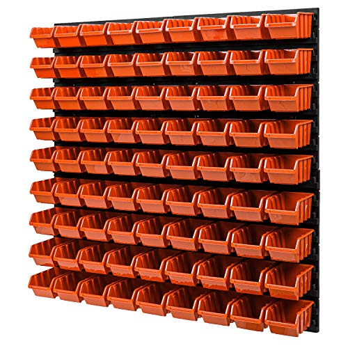 PAFEN Wandregal Stapelboxen - 772 x 780 mm – 81 Stück Boxen Werkstatt Lagersystem Schüttenregal (Orange) von PAFEN