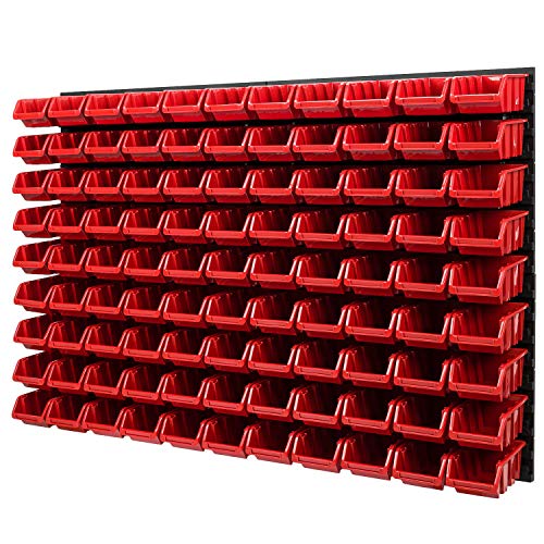 Wandregal Stapelboxen - Lochwand 1152 x 780 mm - 99 tlg. Boxen Lagersystem Werkzeuglochwand Schüttenregal (Rot) von PAFEN